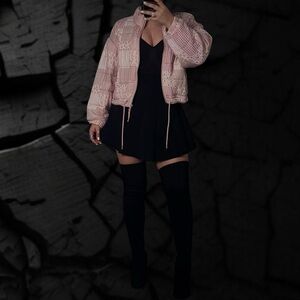 Fashion Nova Pink Quilted Teddy Jacket